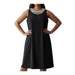 🌹Catherines Black Dress with White Ribbon Embellished Collar sz 3X